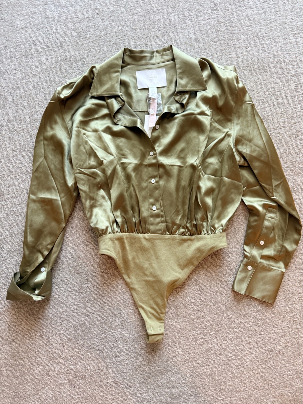 Victoria's Secret x Altuzarra Olive Silk Button-Front Bodysuit - Picture 2 of 5